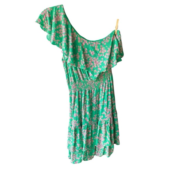 Draper James RSVP Womens Green Floral One Shoulder Ruffle Front Dress Size Small - Picture 1 of 9